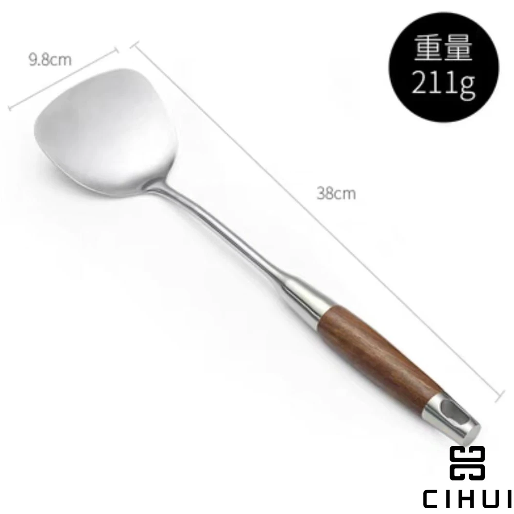 厨具烹饪不锈钢家用长柄加厚炒菜铲子花梨木柄防烫锅铲子炒铲