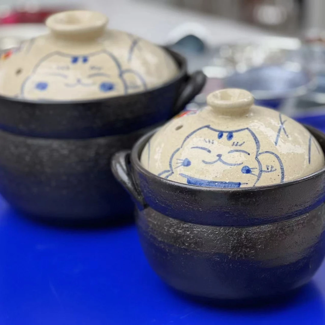 万古烧招福猫砂锅双盖土锅煲汤熬粥家用炖汤炖煮焖烧