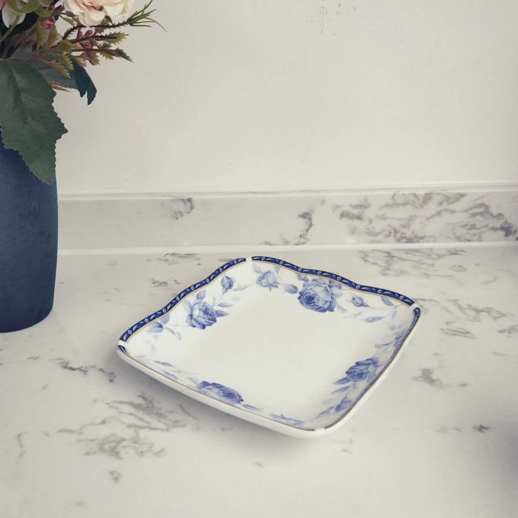 【4支】NARUM 水墨画系列家用玫瑰方盘 日式个性ins点心盘 15cm
