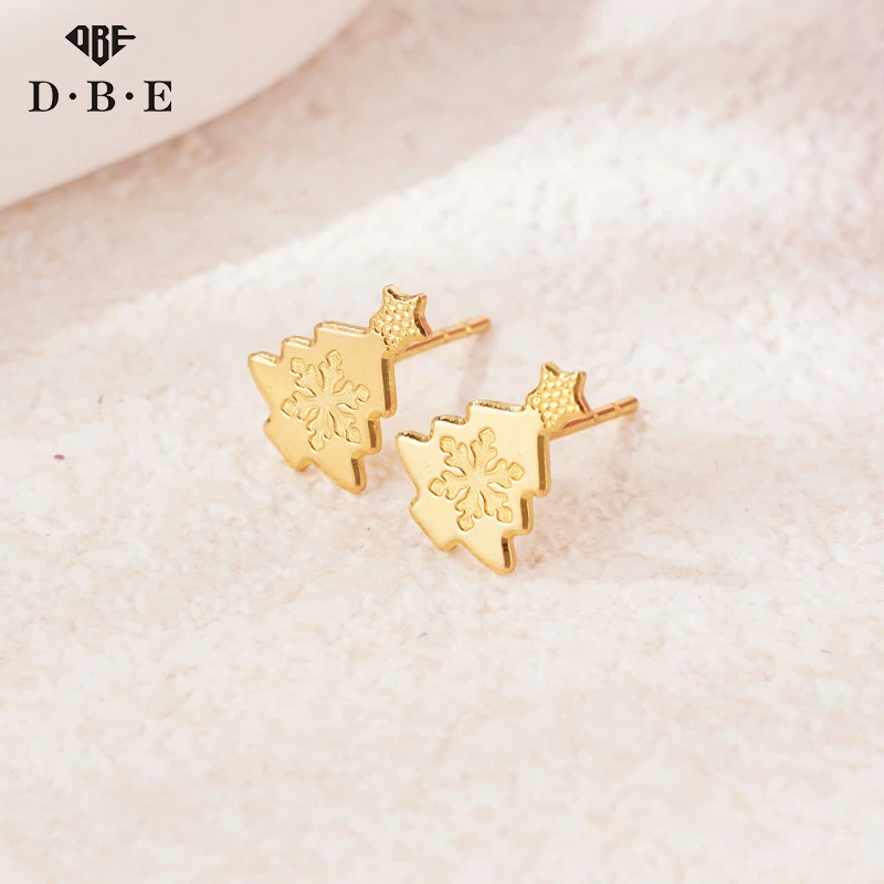 【DBE珠宝】5G足金百搭简约精致经典圣诞树雪花星星直针式耳钉1.67g