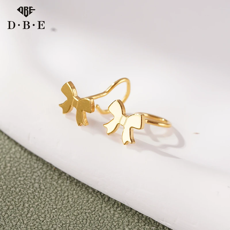 【DBE珠宝】5G足金耳饰精致甜美时尚在逃公主蝴蝶结弯钩耳钉1.45g