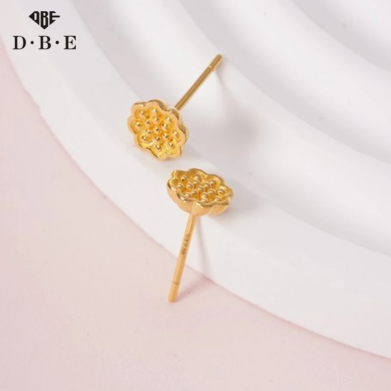 【DBE珠宝】5G足金黄金时尚百搭莲蓬小巧精致甜美气质耳钉2.23g