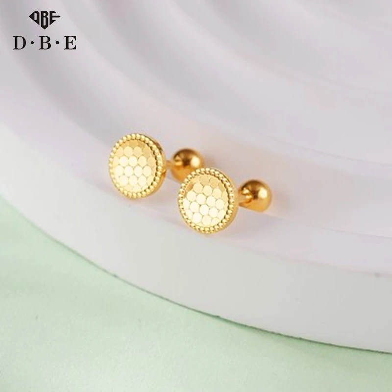 【DBE珠宝】5G足金耳饰女士流光曳影圆形蜂巢经典气质螺丝耳钉1.72g