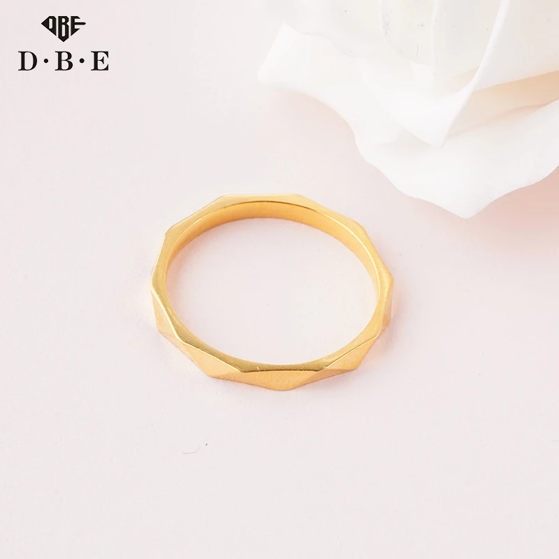 【DBE珠宝】女款足金硬金时尚简约轻奢精致百搭指环素菱格戒指1.98g
