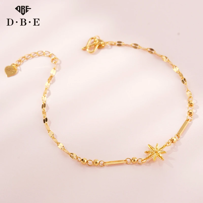 【DBE珠宝】5G足金黄金八芒星蹦迪珠嘴唇链小众简约精致手链2.72g
