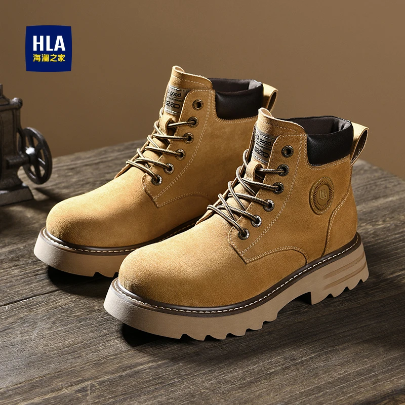 海澜之家马丁靴男鞋冬季户外厚底大黄靴男士高帮皮鞋登山工装短靴