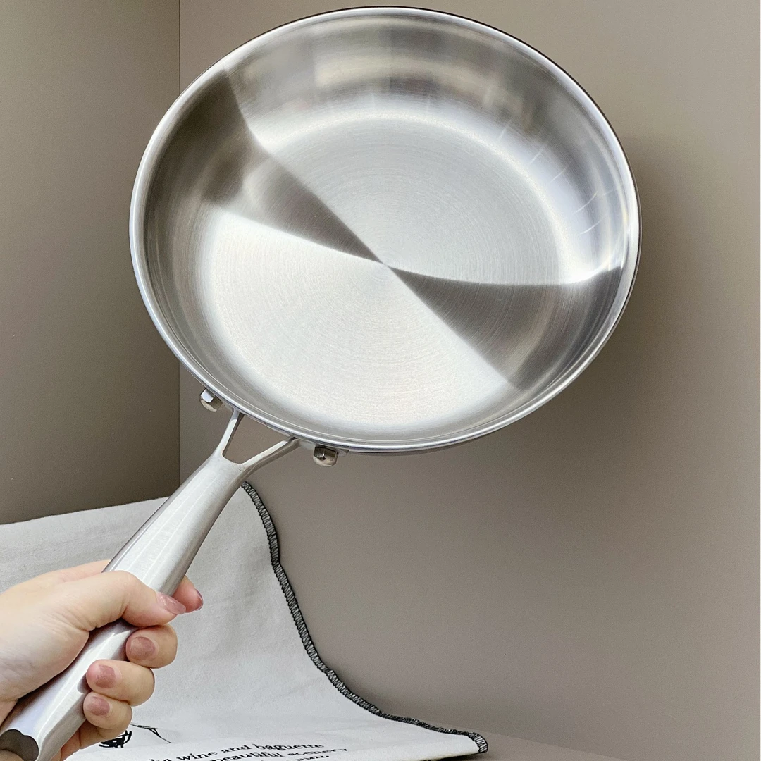 18/10钢平底煎锅 无涂层平底锅  煎鸡蛋煎火锅煎饼 加厚防烫