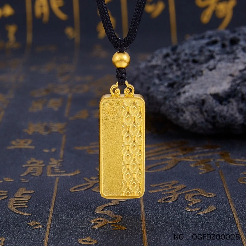 足金999 古法镂空花丝福字凤羽方牌吊坠（含珠子）传承时尚双面