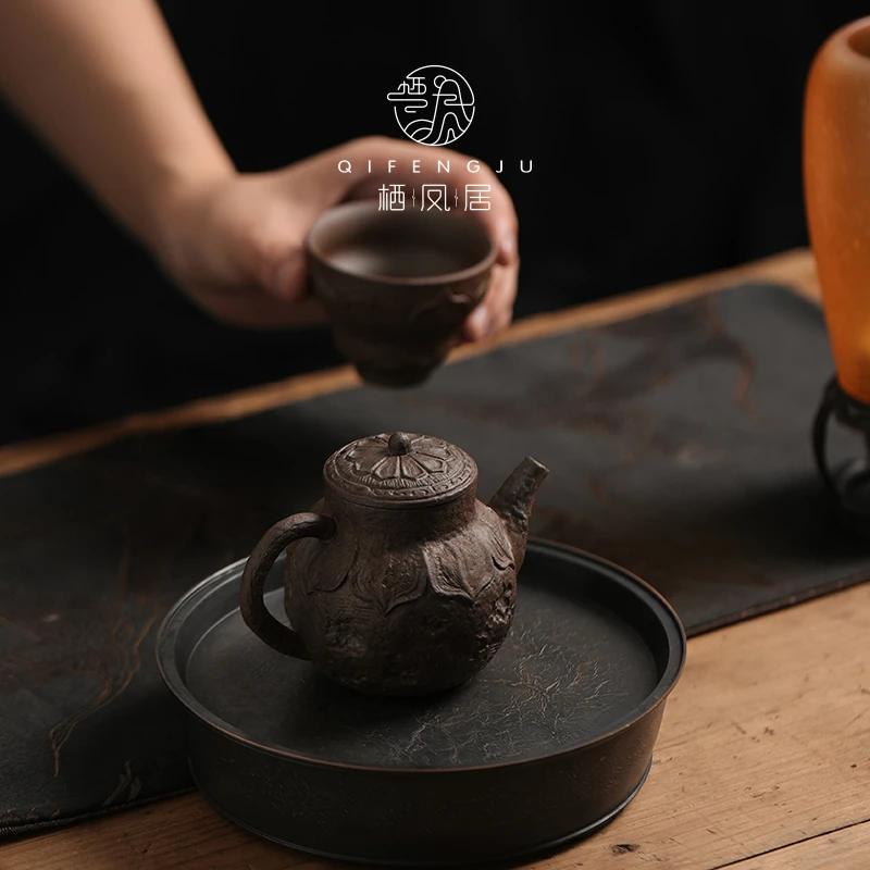 QIFENGJV/栖凤居老岩泥茶壶泡茶专用个人喝茶茶具家用复古茶器