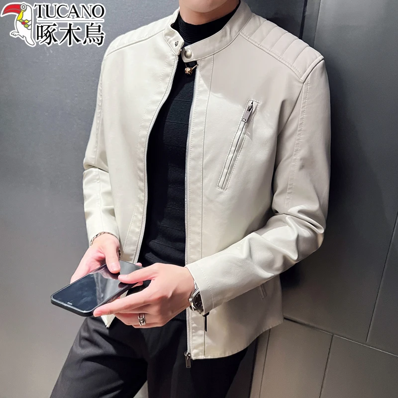 TUCANO/啄木鳥皮衣外套男士秋冬潮流痞帅立领机车服休闲皮夹克男