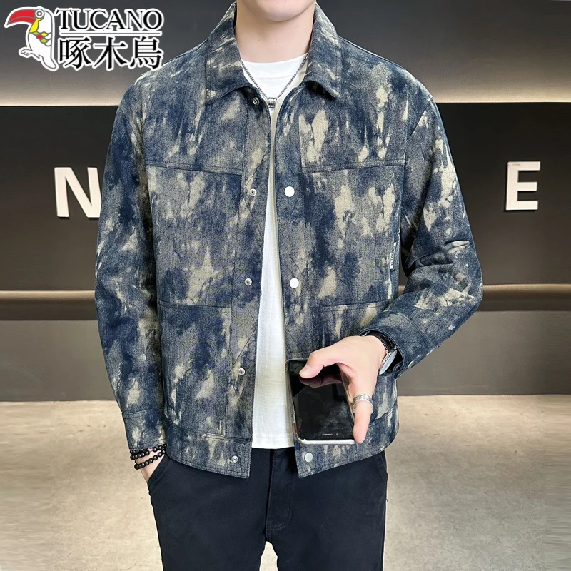 TUCANO/啄木鳥迷彩牛仔男款外套春秋季复古潮牌休闲翻领夹克衫男