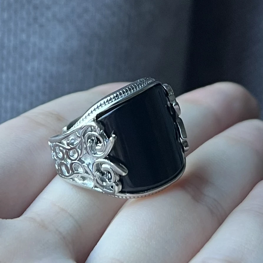 【富嘉珠宝】天然黑玛瑙瓦片款戒指