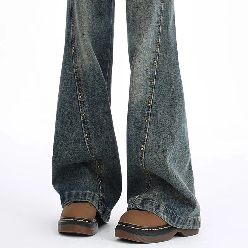复古微喇牛仔裤女2025春秋新款高腰显瘦美式宽松不贴腿马蹄喇叭裤