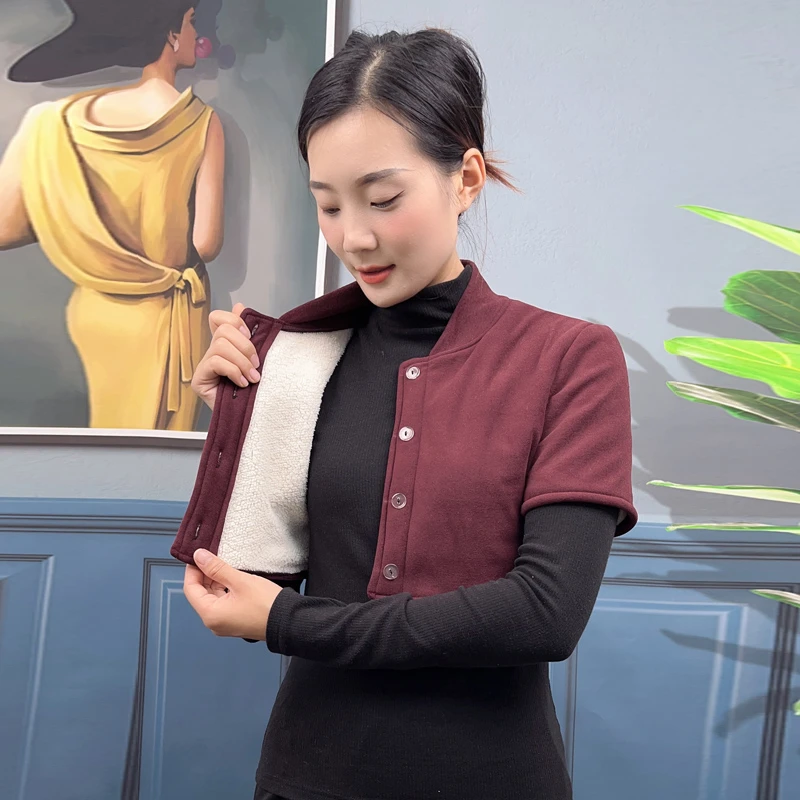 中老年女装短袖护肩妈妈装加厚加绒坎肩防寒保暖颗粒绒小马甲背心