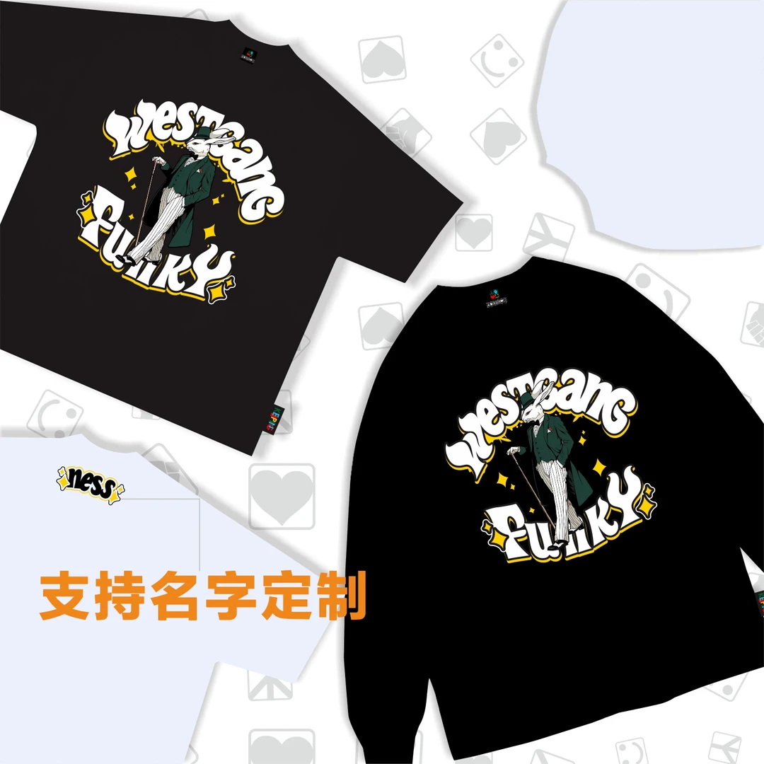 学会坚持xNessWestGang联名系列Funky男女同款宽松长袖黑白短袖