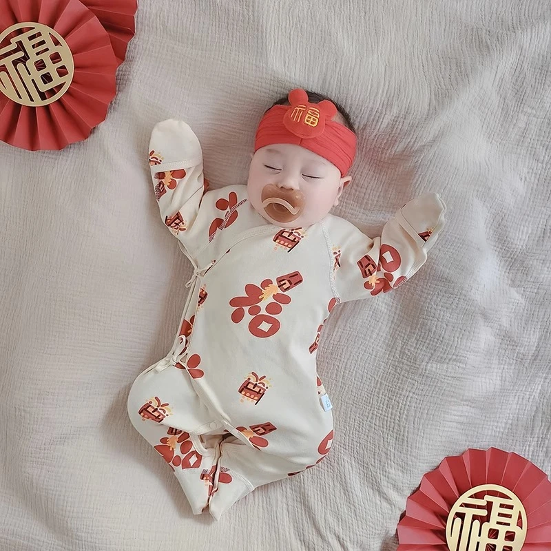 初生婴儿连体衣护手包脚哈衣新生儿衣服纯棉宝宝睡衣春秋冬