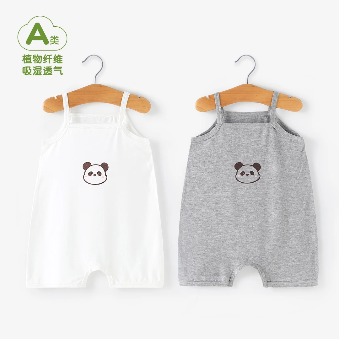 婴儿连体衣夏季无袖小吊带爬服夏天透气薄款睡衣开裆夏装宝宝哈衣