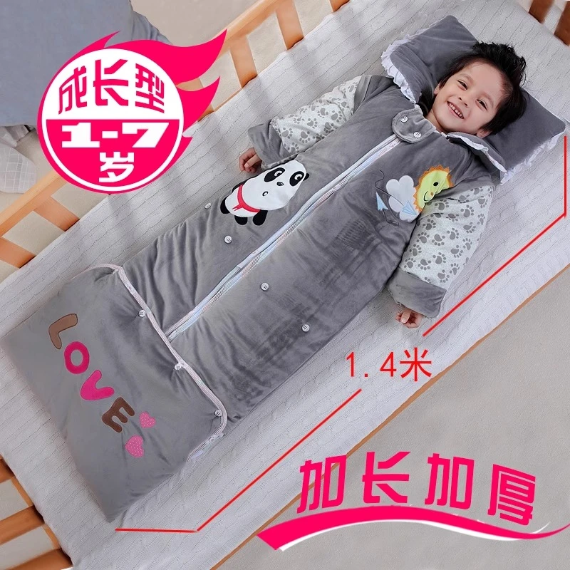 儿童睡袋婴儿5脱胆秋冬季加厚款3可拆袖2男女1-7岁宝宝防踢被神器