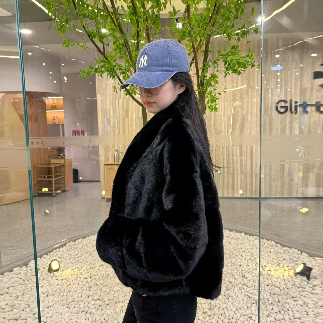 【孤品5198】天王天后皮草进口丹麦皇冠天鹅绒衡做黑色皮草外套