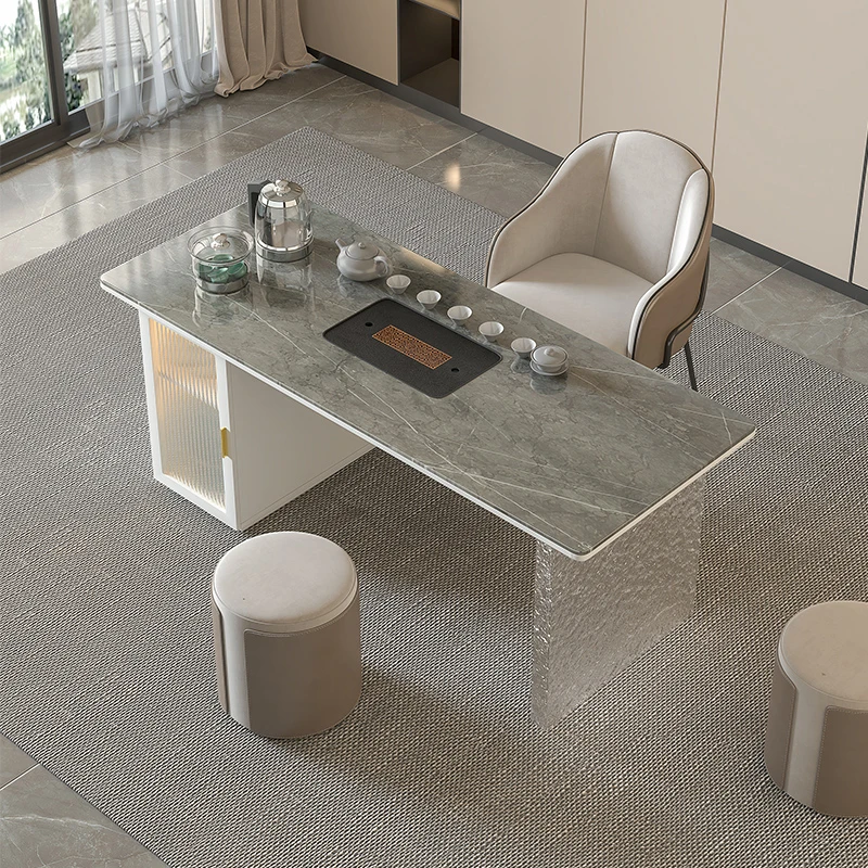 轻奢岩板茶桌椅组合茶台烧水壶一体家用阳台现代简约办公室泡茶桌