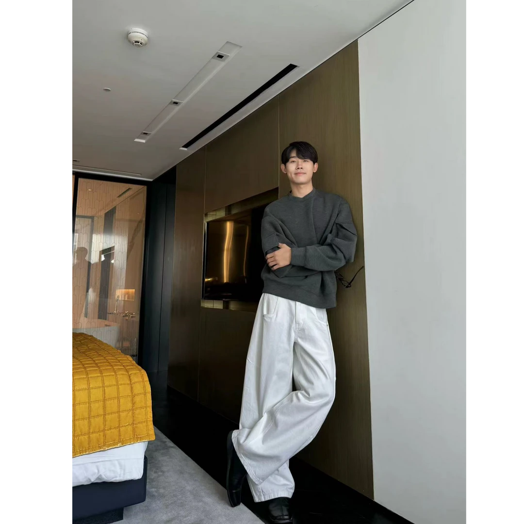 609PARK时髦解构感百搭休闲阔腿弯刀牛仔裤ST533