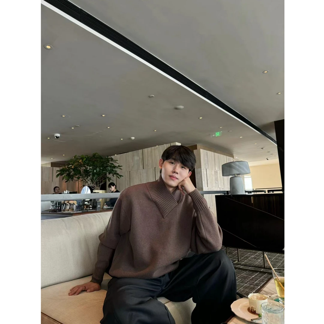 609PARK十字罗纹领宽领大毛衣ST925