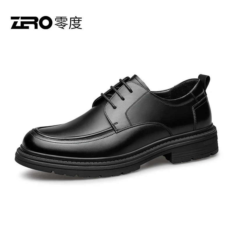 零度男鞋商务休闲皮鞋新款男办公室真皮防滑耐磨舒适系带鞋B33013