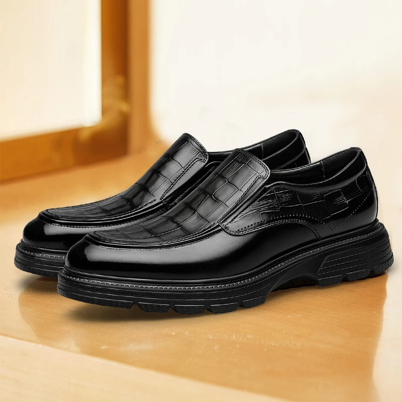 「墨痕」ZRO零度男鞋宽楦商务正装鞋真皮时尚格纹厚底增高德比婚鞋