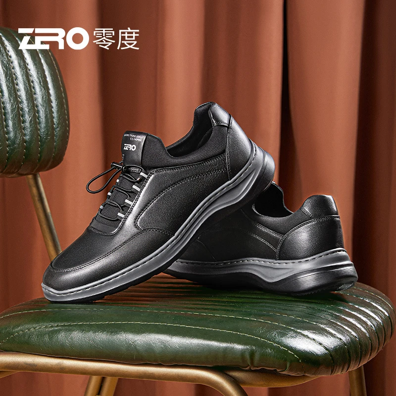零度男鞋夏季欧若风透气黑色真皮皮鞋免系带轻便休闲鞋软底商务鞋
