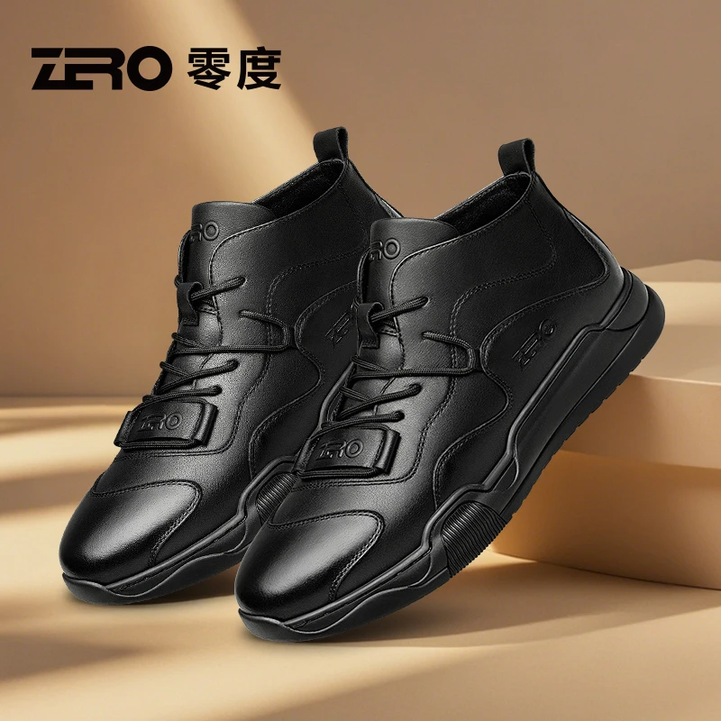 「砺行」ZRO零度男鞋户外工装男靴冬季热卖羊皮内里高帮马丁靴黑色