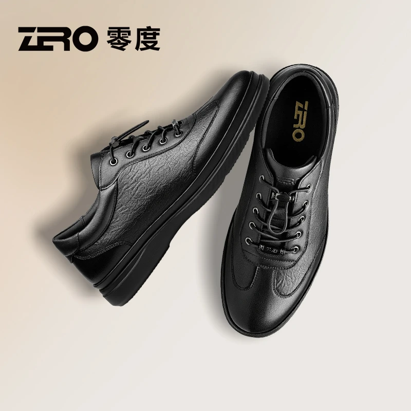零度男鞋2025新款羊皮拼接休闲皮鞋男士套脚鞋舒适软底潮鞋通勤鞋