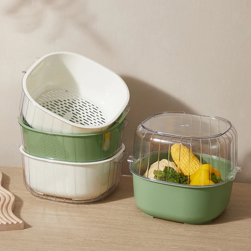 一体盆沥水篮厨房镂空双层水槽洗水果滤水菜篓塑料水果盘一体篮子