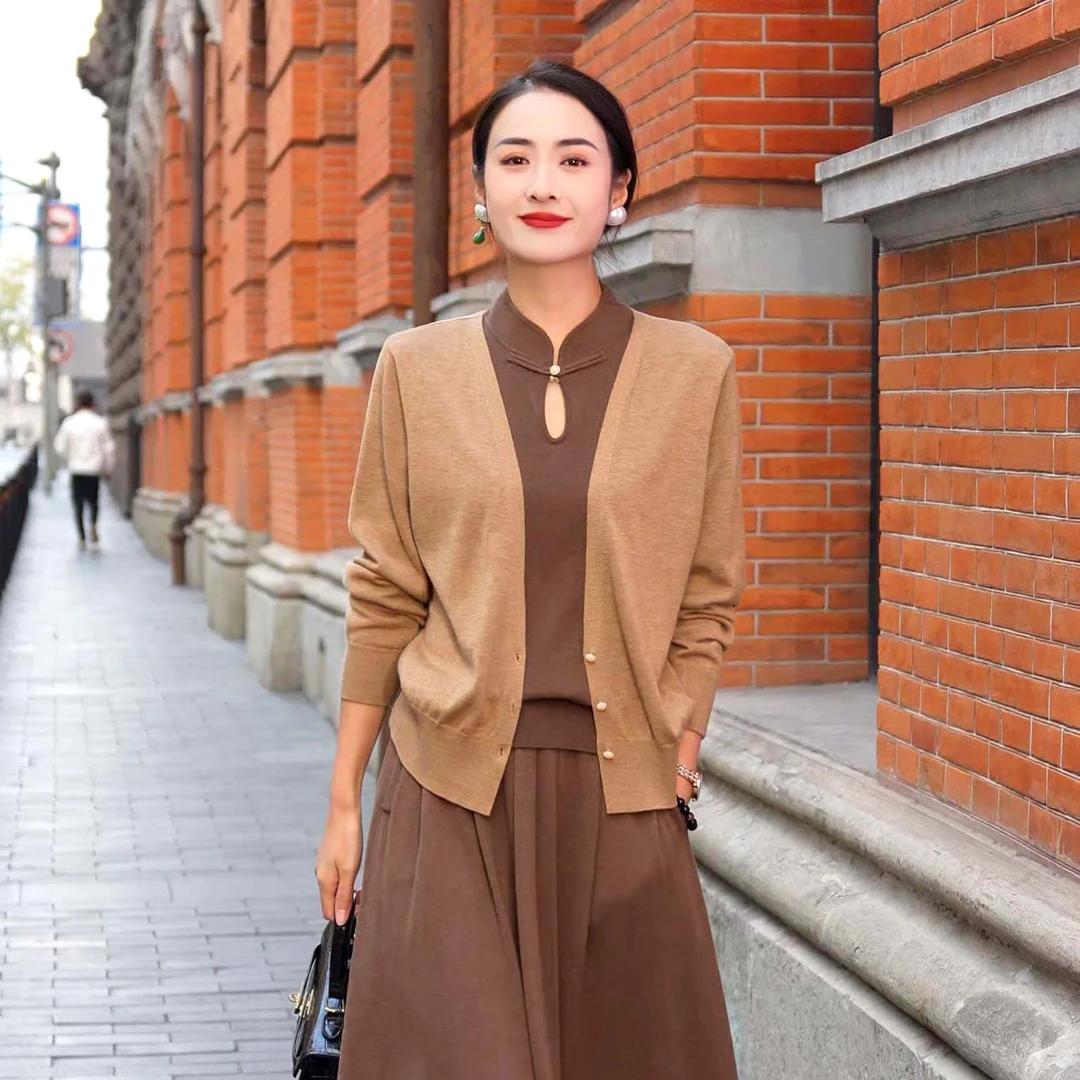 【木瑶定制】中式假两件气质【上衣】外搭女装百搭长袖针织衫国风C273