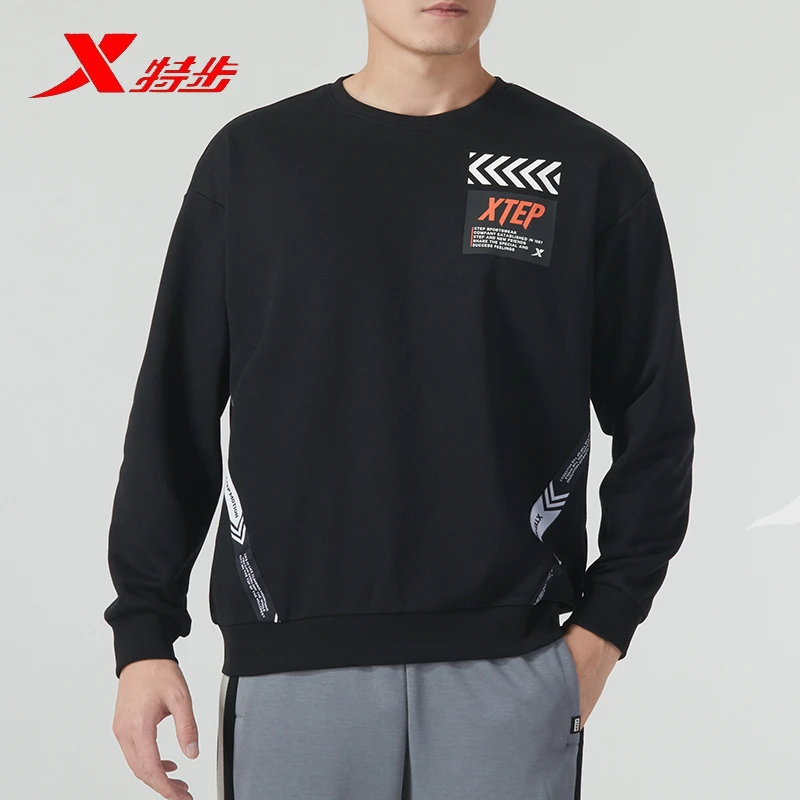 特步XTEP男卫衣黑色运动圆领套头衫879329920214
