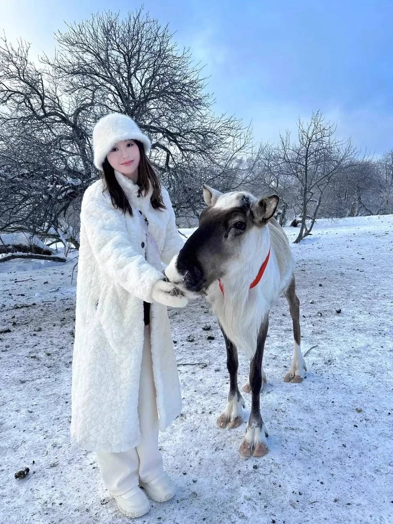 皮毛一体2024新款女加厚韩系长款宽松立领毛毛外套