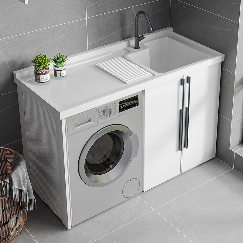 铂徳尼太空铝阳台洗衣机柜组合定制滚筒洗衣槽池台带搓板一体伴侣