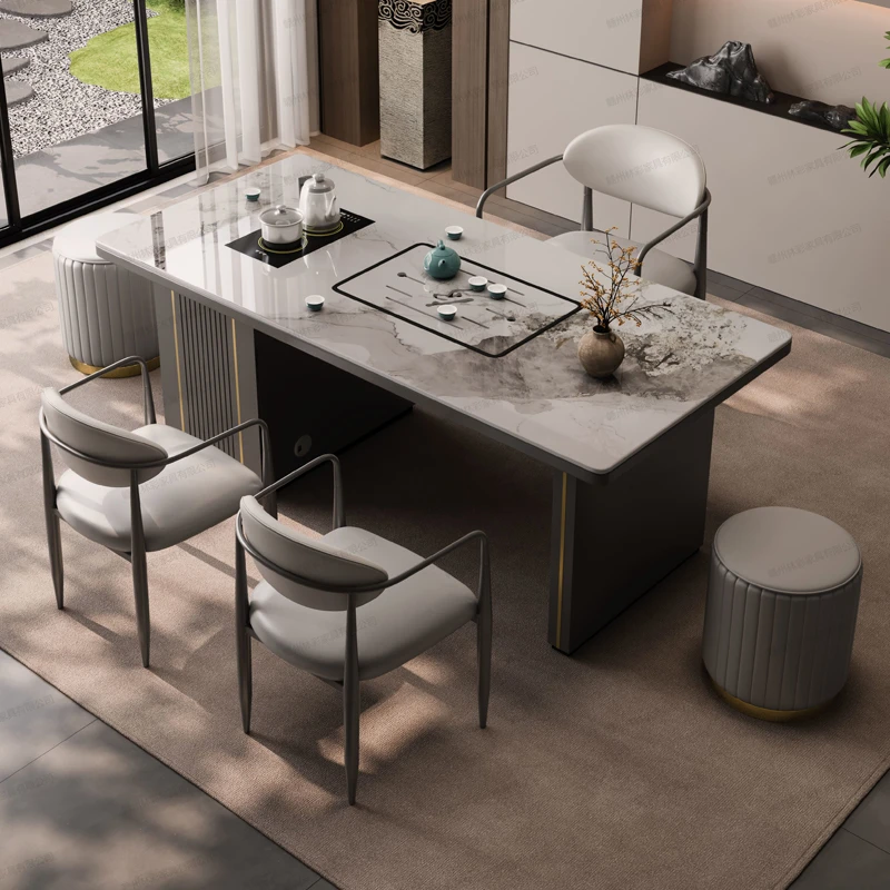 轻奢简约现代岩板茶桌椅组合阳台烧水壶一体办公室客厅家用泡茶桌