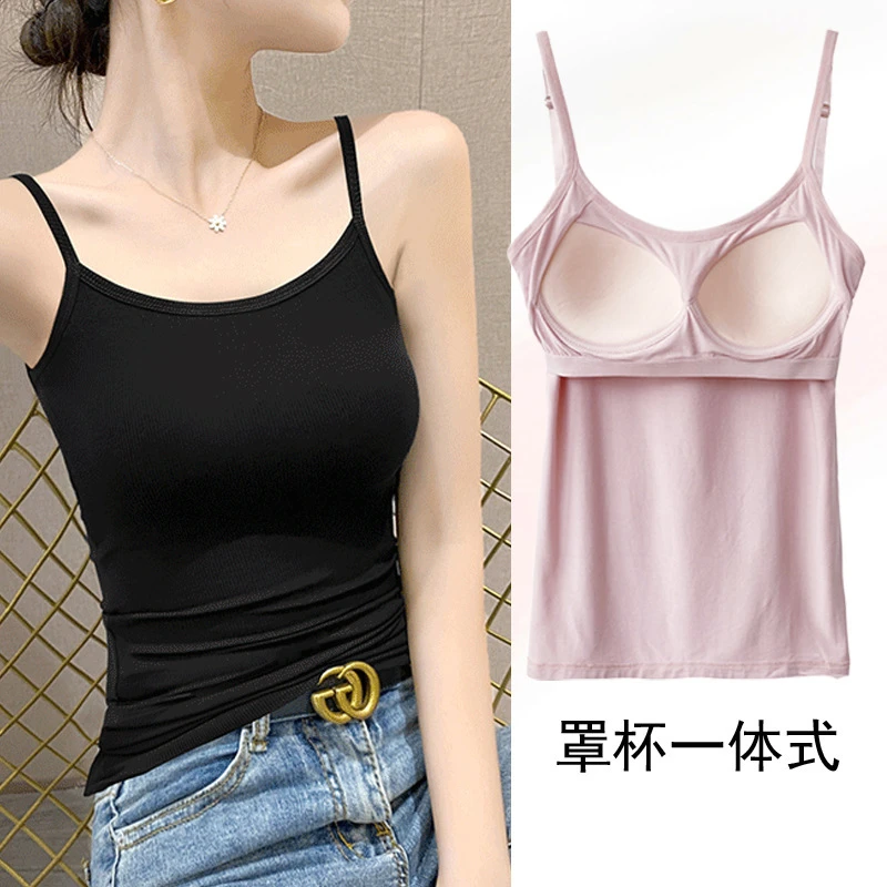 女细吊带带胸垫背心长款修身上衣春夏季莫代尔美背内搭打底衫百搭