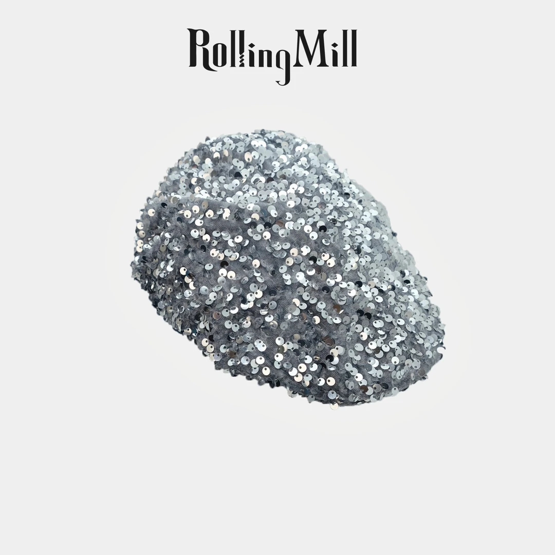 亮⽚细闪千禧前进帽子亮闪银炫酷黑潮酷时尚出街造型贝雷调节脸小