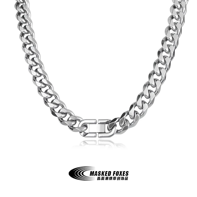 钛钢项链 【狐面潮牌】高街中性钛钢嘻哈古巴链男女可定制刻字项链