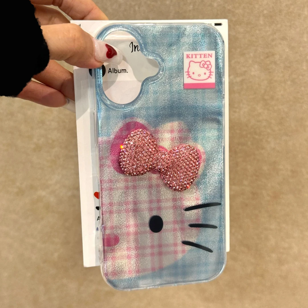 BANCA格纹KT粉钻蝴蝶结适用苹果16手机壳iphone15/14promax冰川1