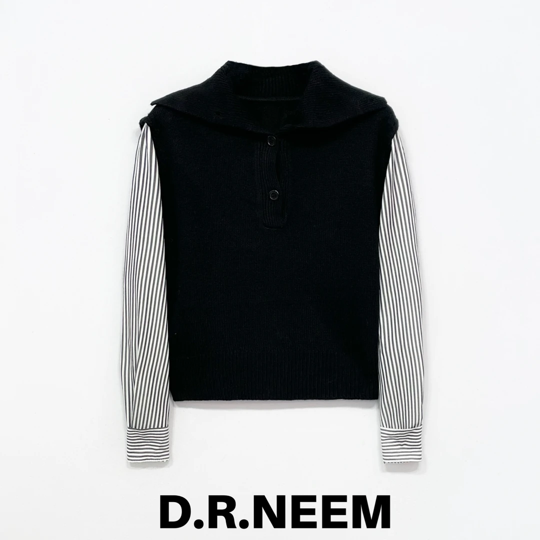 DRN 条纹袖假两件上衣