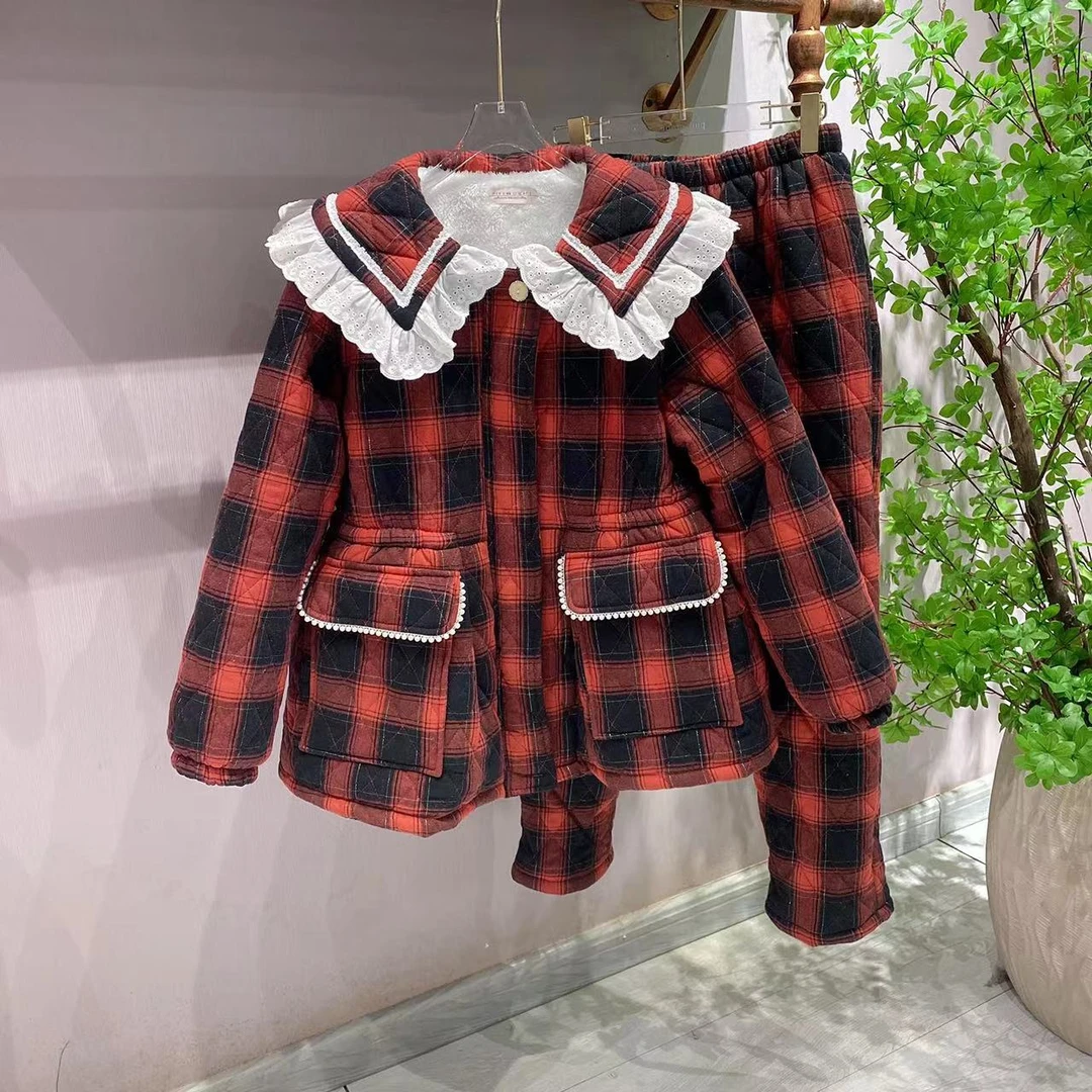 pinkgrape【淡墨青衫】睡衣女士新款冬季三层加厚家居服2378124