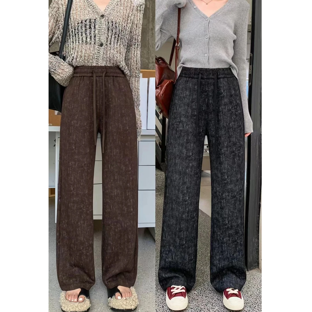 夏季新款高腰宽松糯感奢华亲肤垂坠感扎染休闲阔腿裤