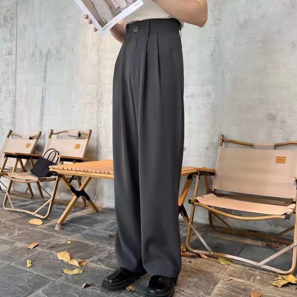 早秋上新高腰垂感轻熟简约压褶休闲百搭直筒西装裤