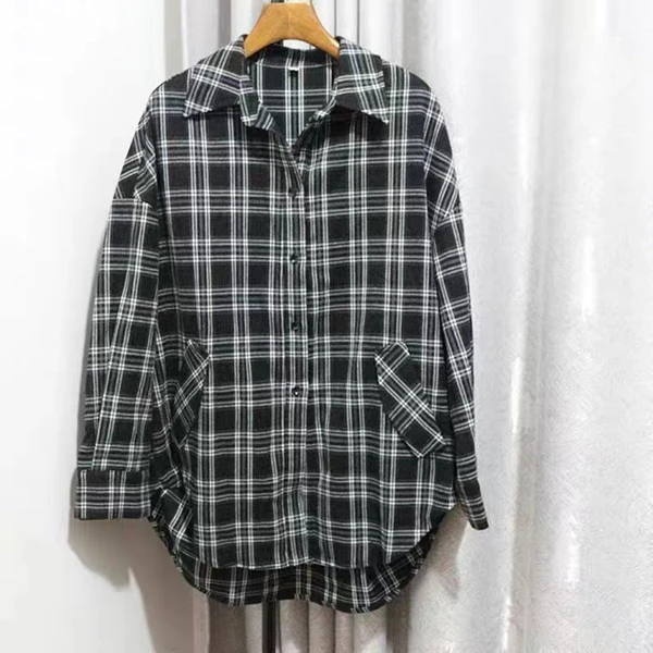 秋季新款格子休闲百搭外套设计感流行慵懒长袖衬衣