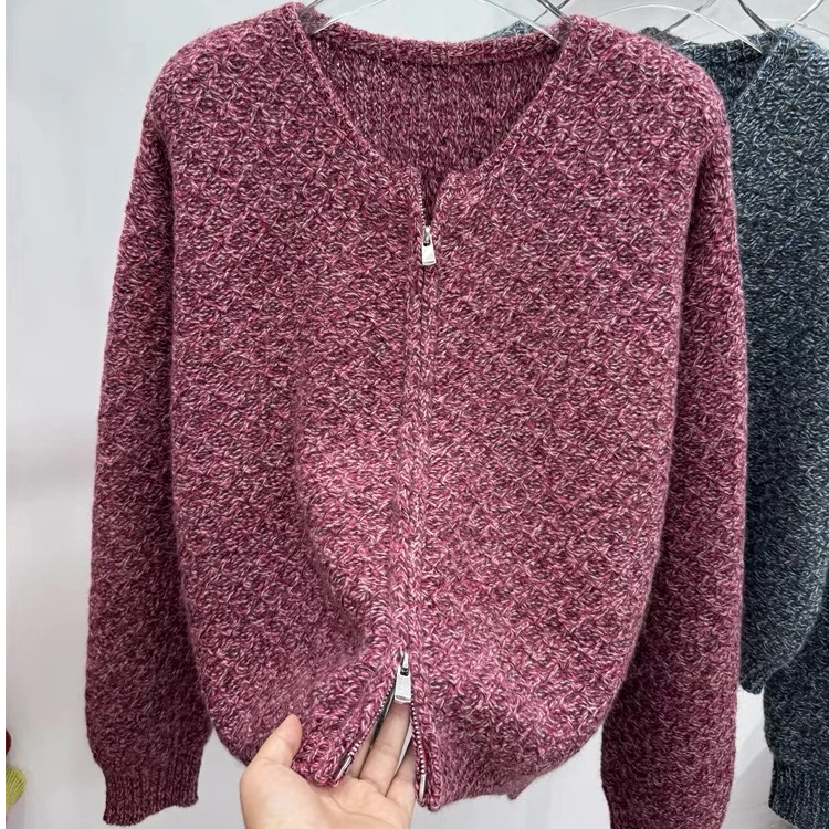 悦享女装2024秋季新款女士圆领花纱针织开衫女欧货女宽松外套