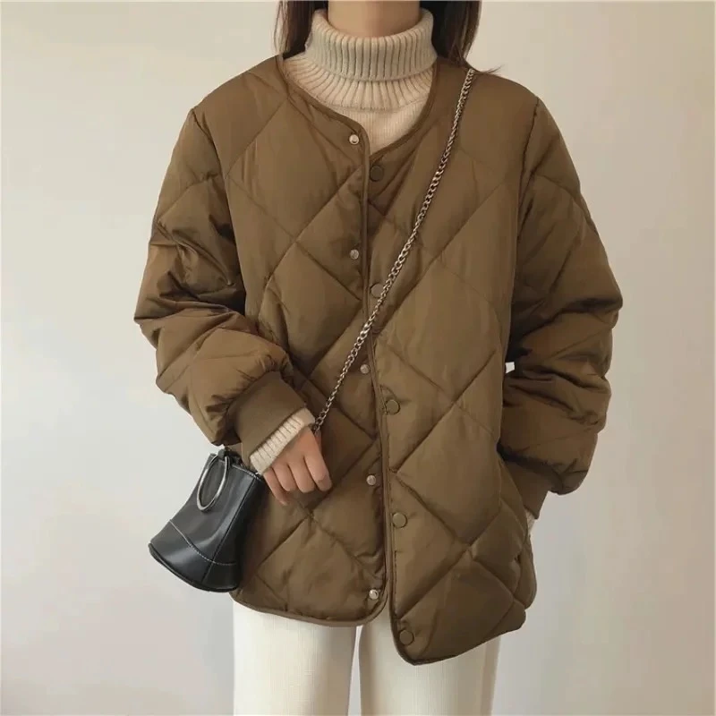 悦享女装2024秋季新款ins小香风简约菱格轻薄宽松休闲羽绒服外套