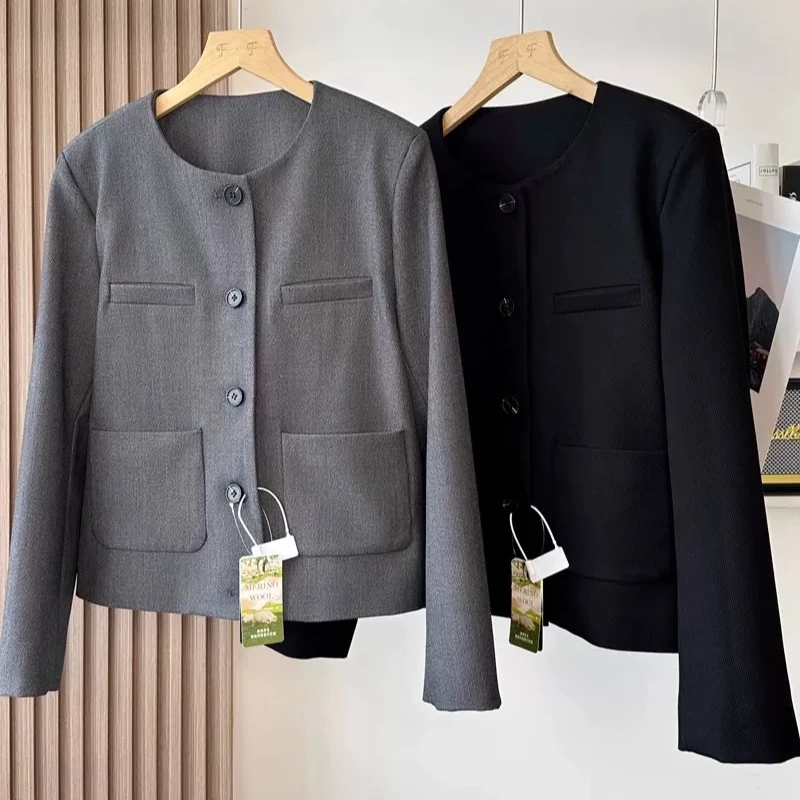 悦享女装2024秋季新款优雅气质大斜纹合体廓形薄垫肩小香风外套