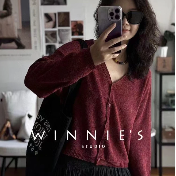 夏季新款时尚百搭简约纯色气质V领宽松休闲开衫上衣